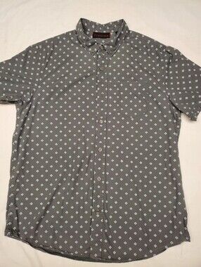 Fission Men's Gray Diamond Print Short Sleeve Button Down Shirt Size Large